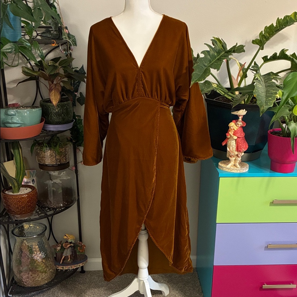 Anthropologie Elegant Gold Wrap Dress